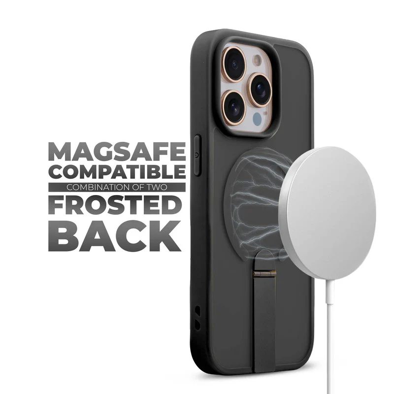 3-in-1 Frosted Back Case for Apple iPhone 15 Pro with Magnetic Support, Vertical Stand & Silicone Grip - Image 3