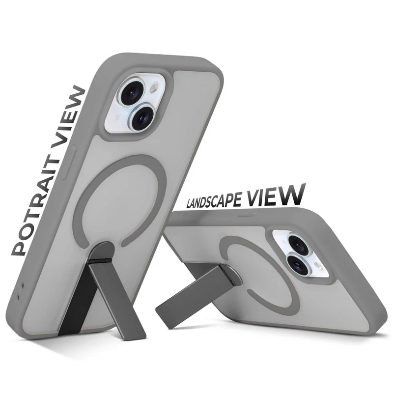 3-in-1 Frosted Back Case for Apple iPhone 15 with Magnetic Support, Vertical Stand & Silicone Grip - Image 22