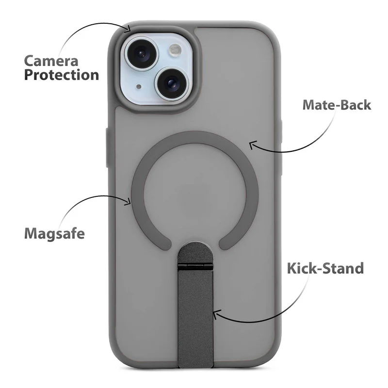 3-in-1 Frosted Back Case for Apple iPhone 15 with Magnetic Support, Vertical Stand & Silicone Grip - Image 26