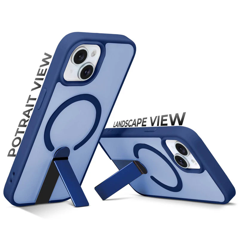 3-in-1 Frosted Back Case for Apple iPhone 15 with Magnetic Support, Vertical Stand & Silicone Grip - Image 29