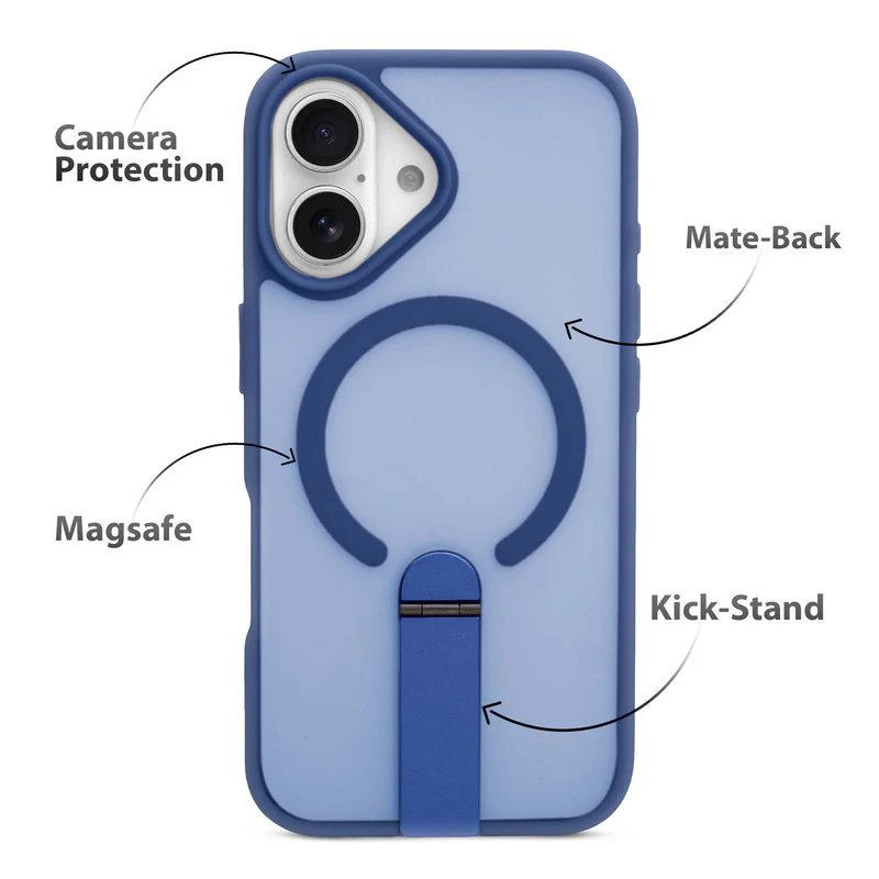 3-in-1 Frosted Back Case for Apple iPhone 16 with Magnetic Support, Vertical Stand & Silicone Grip - Image 26