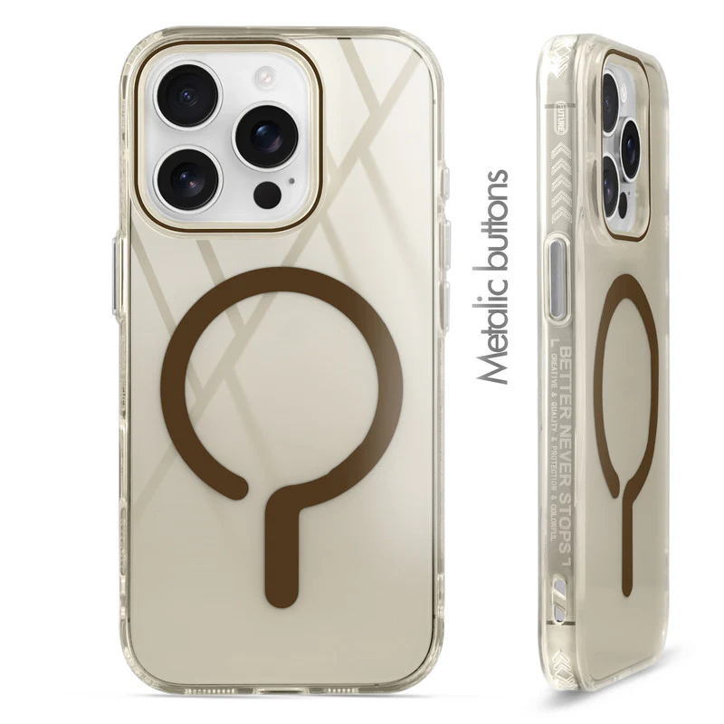360° Airbag Protection Jelly Transparent Wireless Charging Support Compatible Back Case For Apple iPhone 15 Pro Max with Metal Finish Buttons - Image 5