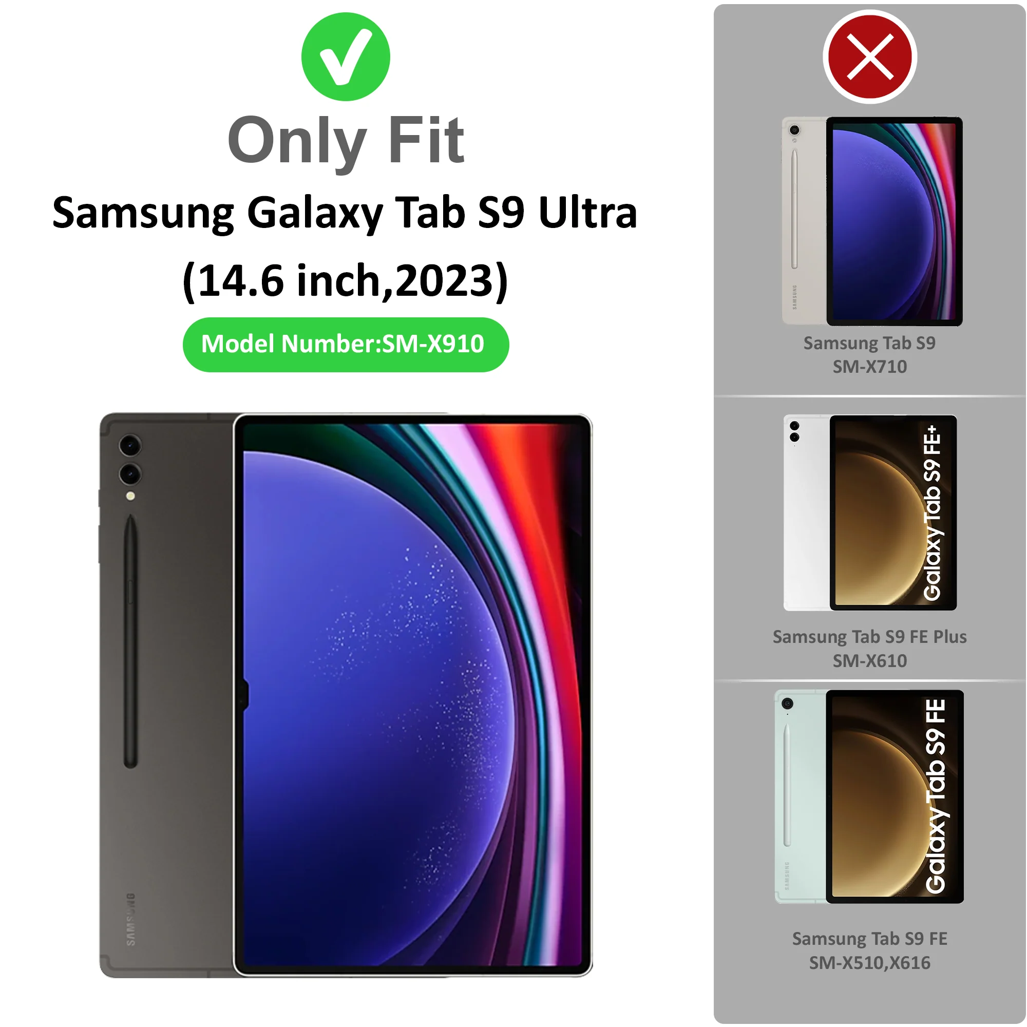 360 Degree Rotating PU Leather Tablet Flip Cover For Samsung Galaxy Tab S9 Ultra SM-X910 - Image 8