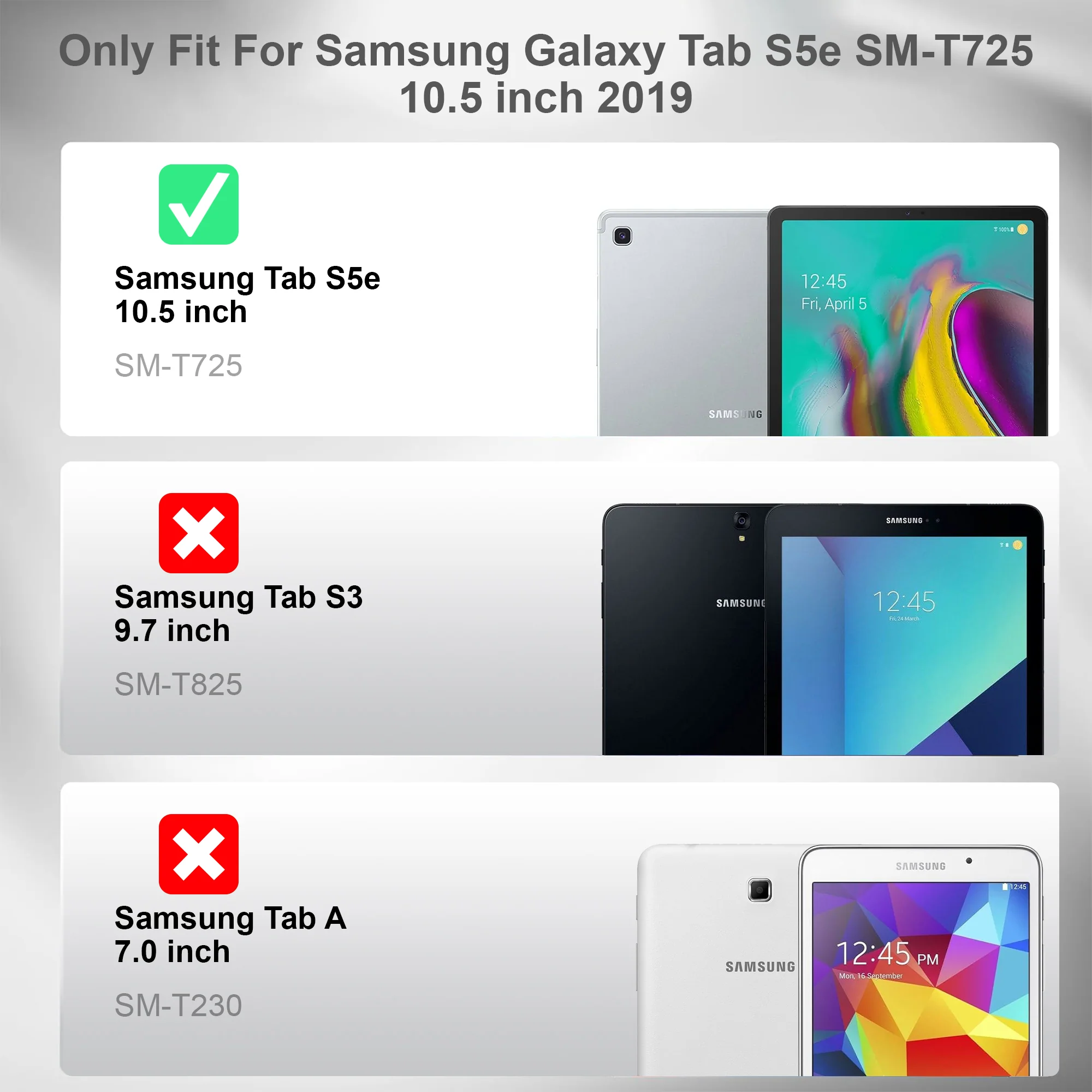 360 Degree Rotating PU Leather Tablet Flip Cover For Samsung Tab S5e SM-T725 - Image 2