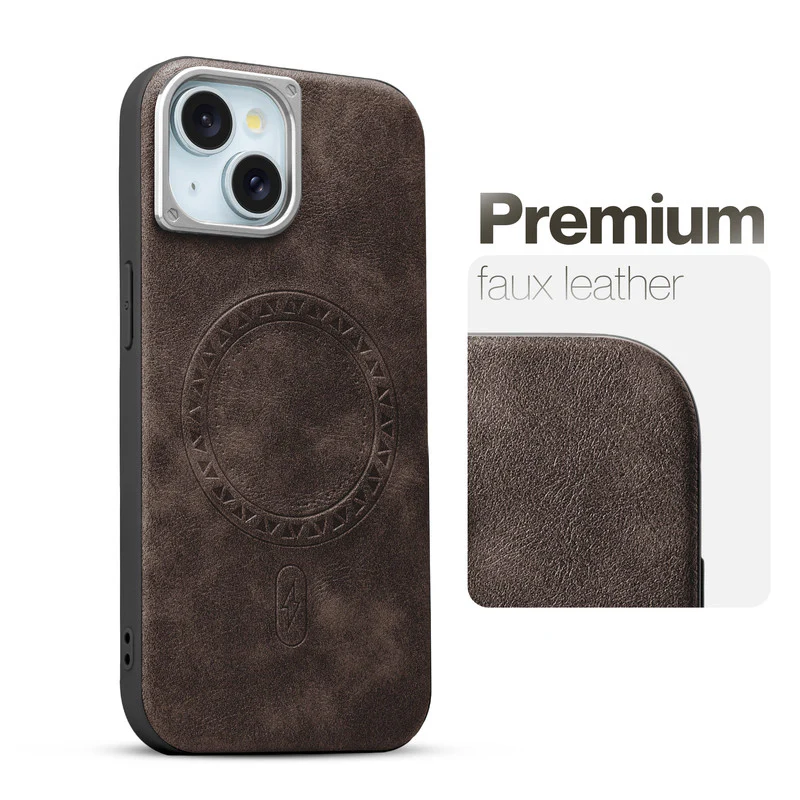Alloy Camera Ring Faux Leather Back Case for Apple iPhone 13 , Hard Shell with Wireless Charging Support Support - Image 17