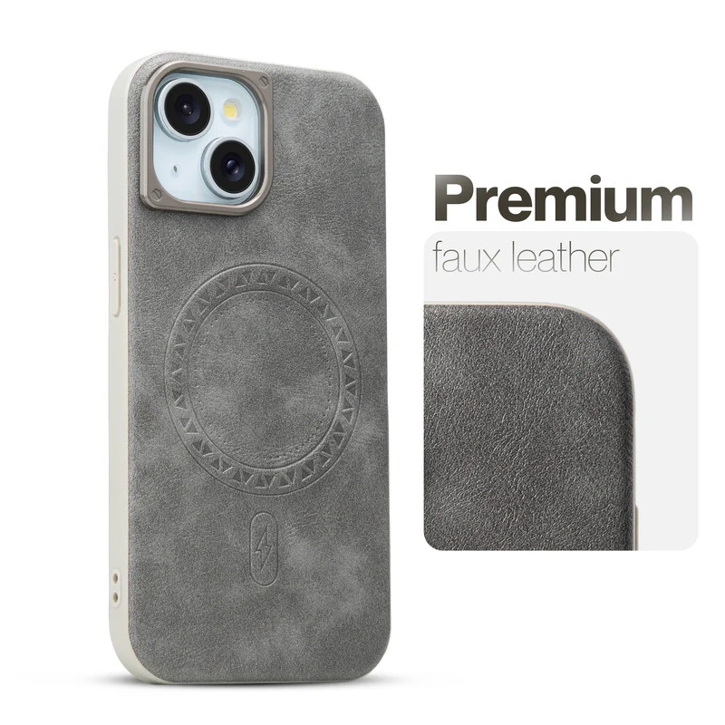 Alloy Camera Ring Faux Leather Back Case for Apple iPhone 13 , Hard Shell with Wireless Charging Support Support - Image 23