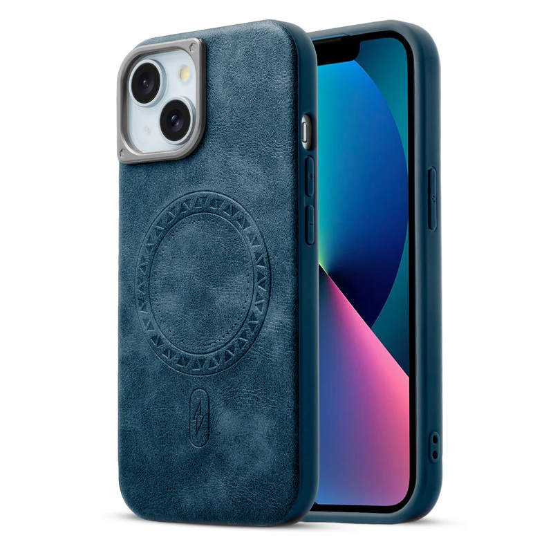 Alloy Camera Ring Faux Leather Back Case for Apple iPhone 13 , Hard Shell with Wireless Charging Support Support - Image 25