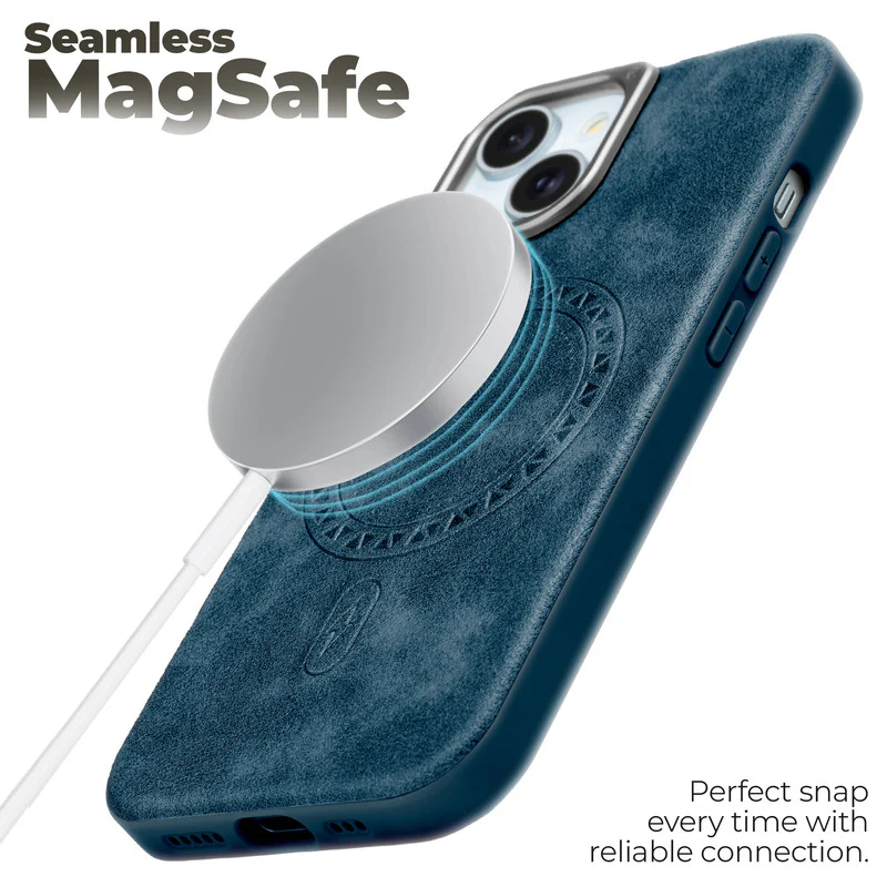 Alloy Camera Ring Faux Leather Back Case for Apple iPhone 13 , Hard Shell with Wireless Charging Support Support - Image 30