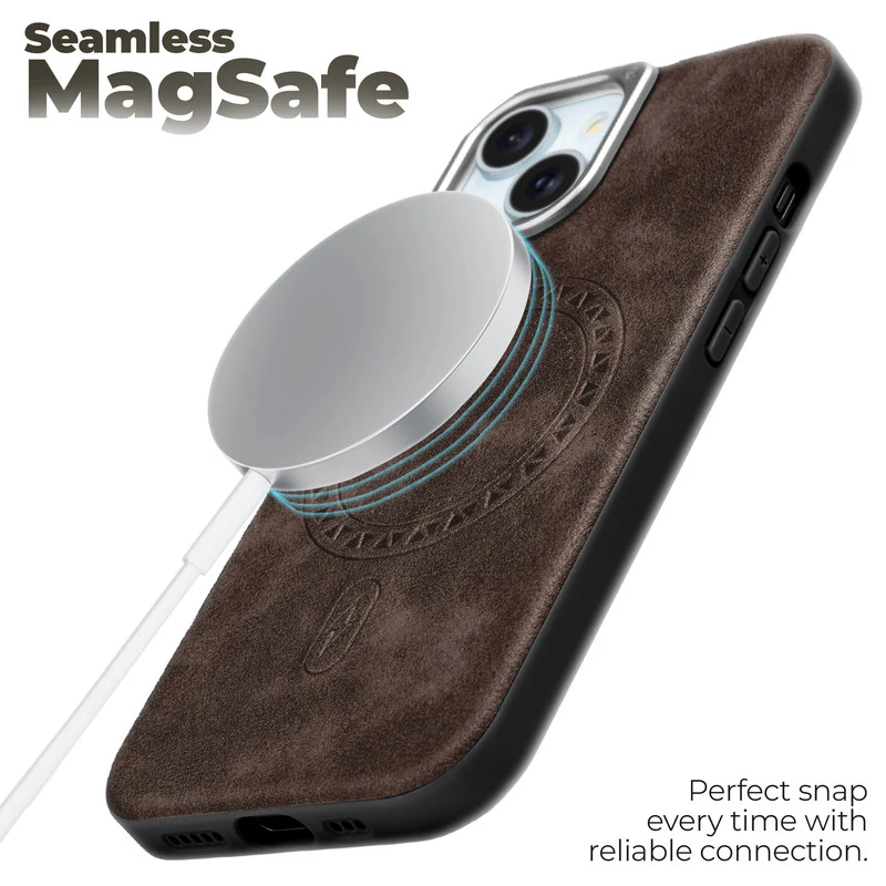 Alloy Camera Ring Faux Leather Back Case for Apple iPhone 14 , Hard Shell with Wireless Charging Support Support - Image 18