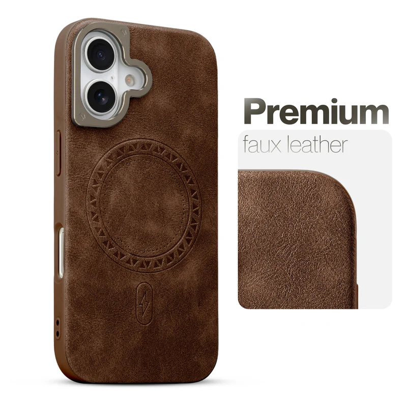 Alloy Camera Ring Faux Leather Back Case for Apple iPhone 16 , Hard Shell with Wireless Charging Support Support - Image 11