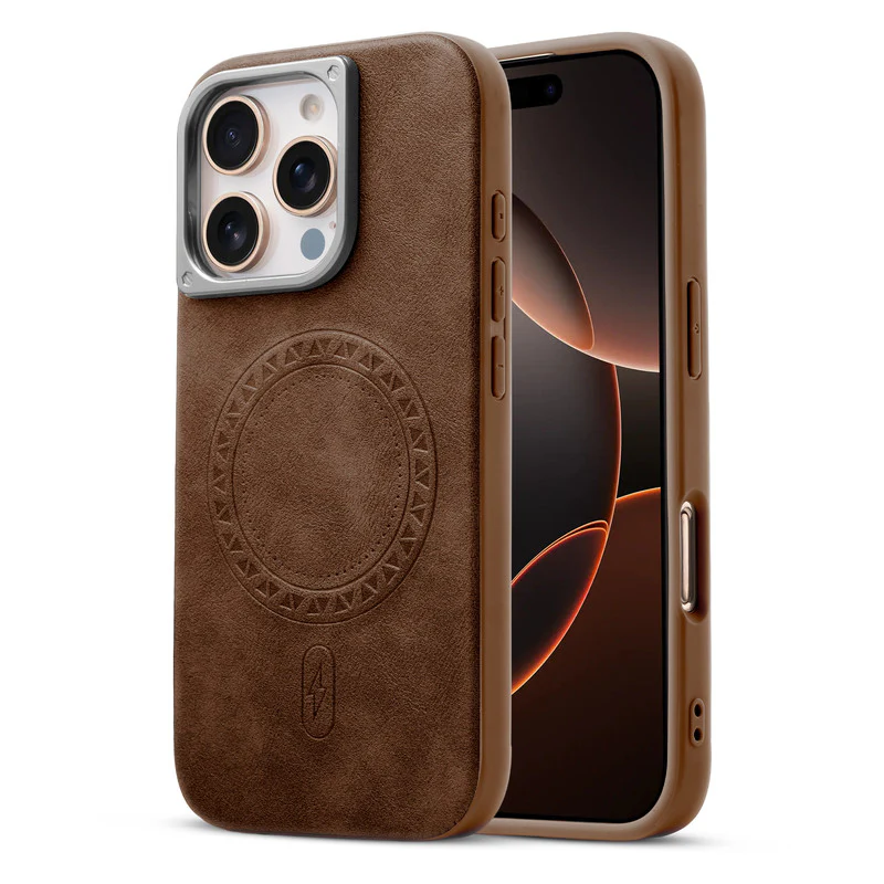 Alloy Camera Ring Faux Leather Back Case for Apple iPhone 16 Pro , Hard Shell with Wireless Charging Support Support - Image 7