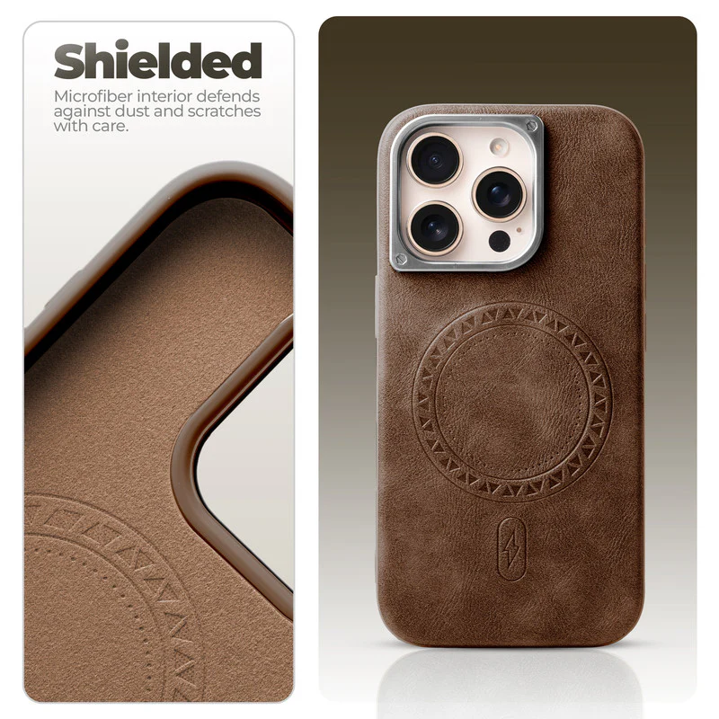 Alloy Camera Ring Faux Leather Back Case for Apple iPhone 16 Pro , Hard Shell with Wireless Charging Support Support - Image 9