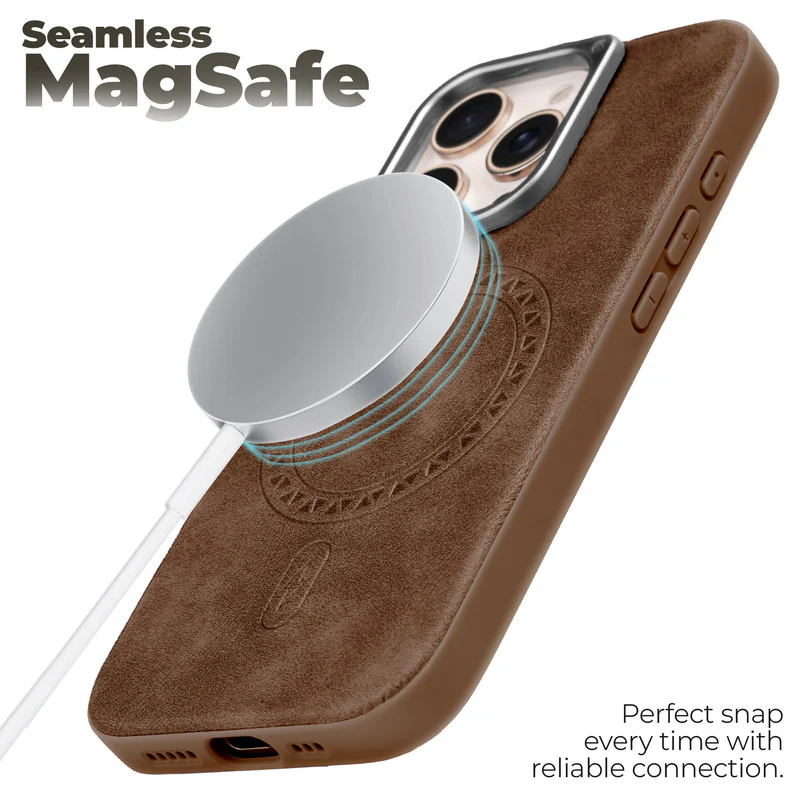 Alloy Camera Ring Faux Leather Back Case for Apple iphone 16 Pro Max , Hard Shell with Wireless Charging Support Support - Image 12