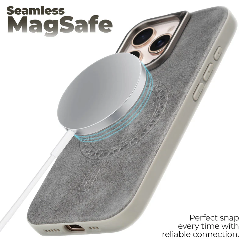 Alloy Camera Ring Faux Leather Back Case for Apple iphone 16 Pro Max , Hard Shell with Wireless Charging Support Support - Image 24