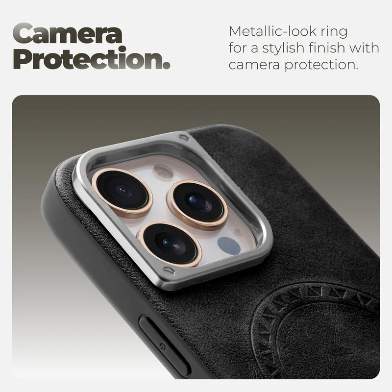 Alloy Camera Ring Faux Leather Back Case for Apple iphone 16 Pro Max , Hard Shell with Wireless Charging Support Support - Image 4