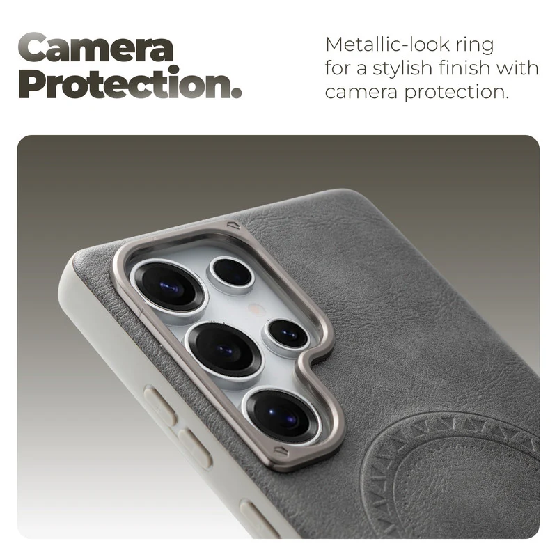 Alloy Camera Ring Faux Leather Back Case for Samsung S23 Ultra 5G , Hard Shell with Wireless Charging Support Support - Image 22