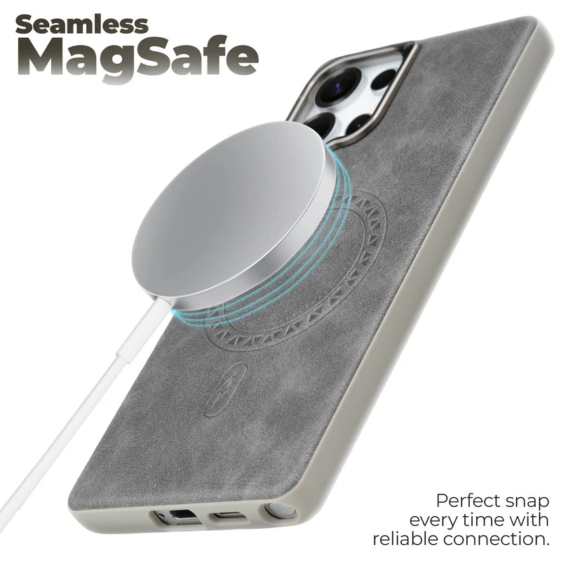 Alloy Camera Ring Faux Leather Back Case for Samsung S23 Ultra 5G , Hard Shell with Wireless Charging Support Support - Image 24