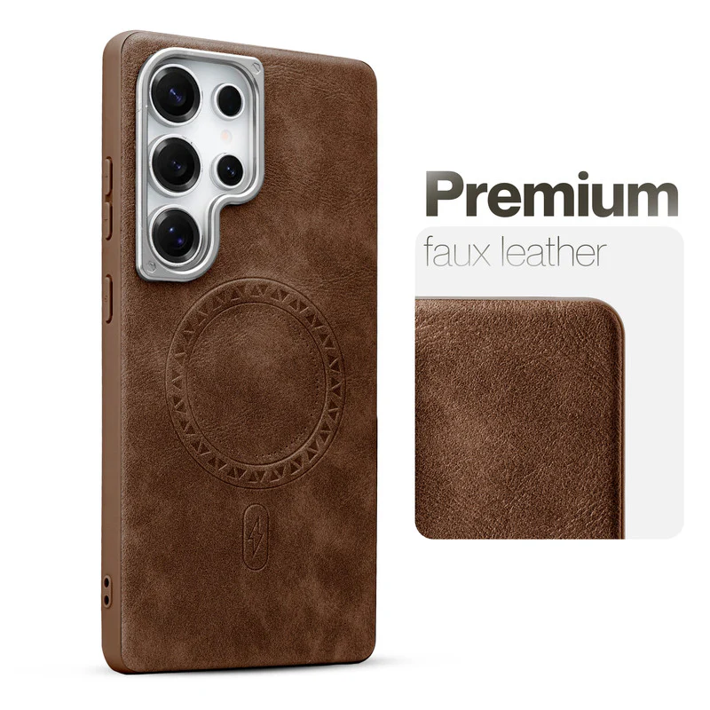 Alloy Camera Ring Faux Leather Back Case for Samsung S24 Ultra 5G , Hard Shell with Wireless Charging Support Support - Image 11