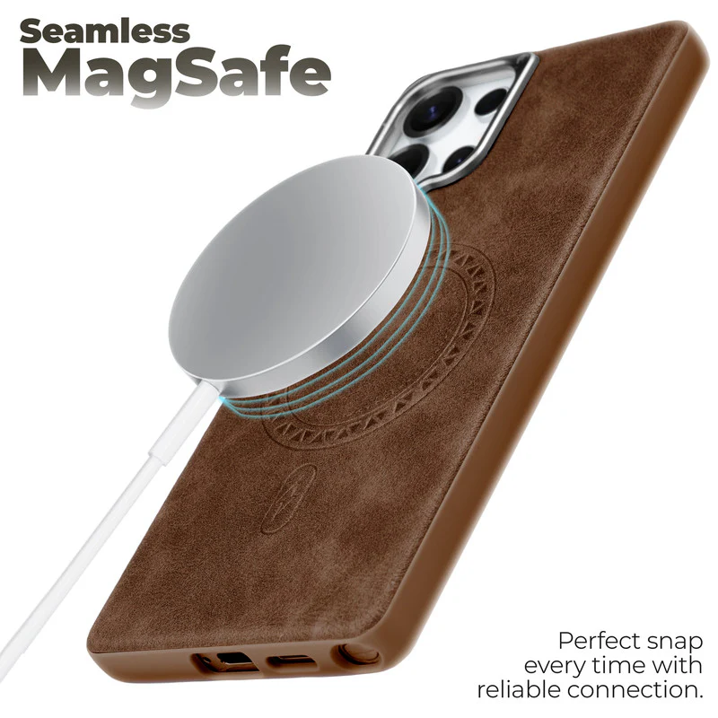 Alloy Camera Ring Faux Leather Back Case for Samsung S24 Ultra 5G , Hard Shell with Wireless Charging Support Support - Image 12