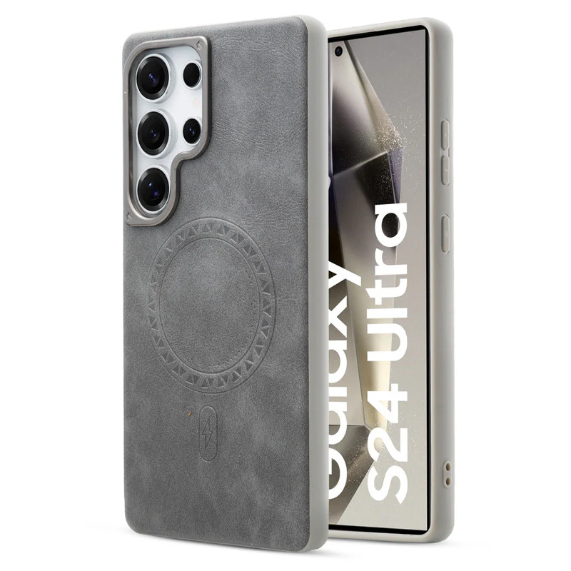 Alloy Camera Ring Faux Leather Back Case for Samsung S24 Ultra 5G , Hard Shell with Wireless Charging Support Support - Image 19