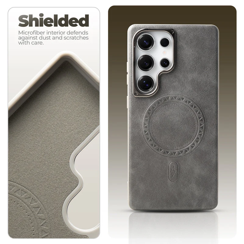 Alloy Camera Ring Faux Leather Back Case for Samsung S24 Ultra 5G , Hard Shell with Wireless Charging Support Support - Image 21