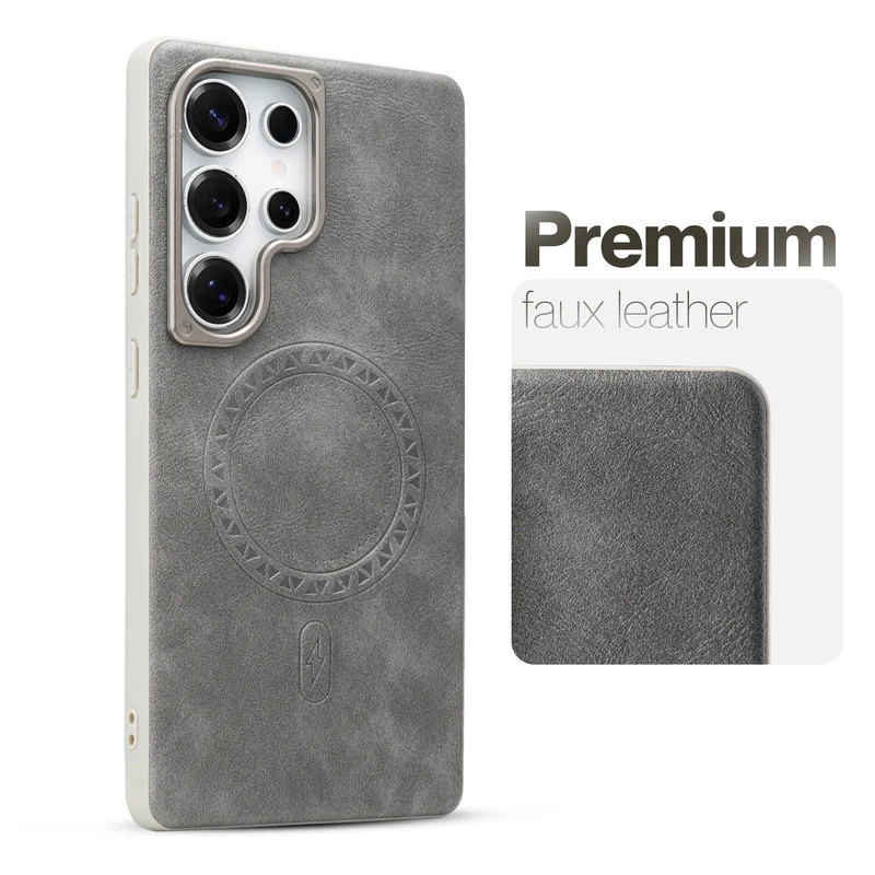 Alloy Camera Ring Faux Leather Back Case for Samsung S24 Ultra 5G , Hard Shell with Wireless Charging Support Support - Image 23