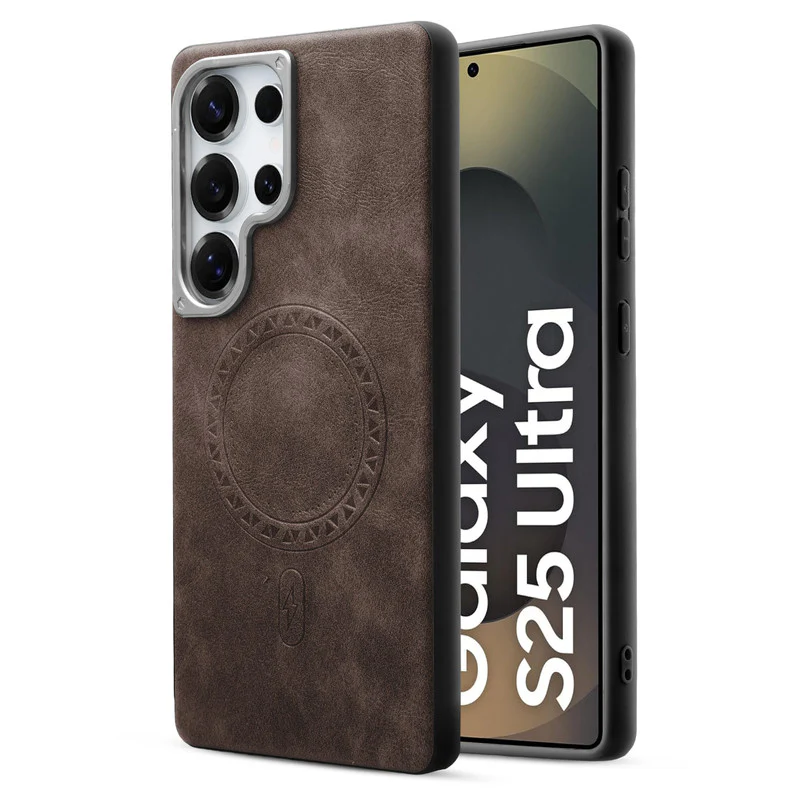 Alloy Camera Ring Faux Leather Back Case for Samsung S25 Ultra 5G , Hard Shell with Wireless Charging Support Support - Image 13