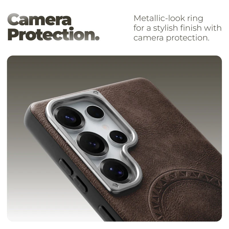 Alloy Camera Ring Faux Leather Back Case for Samsung S25 Ultra 5G , Hard Shell with Wireless Charging Support Support - Image 16