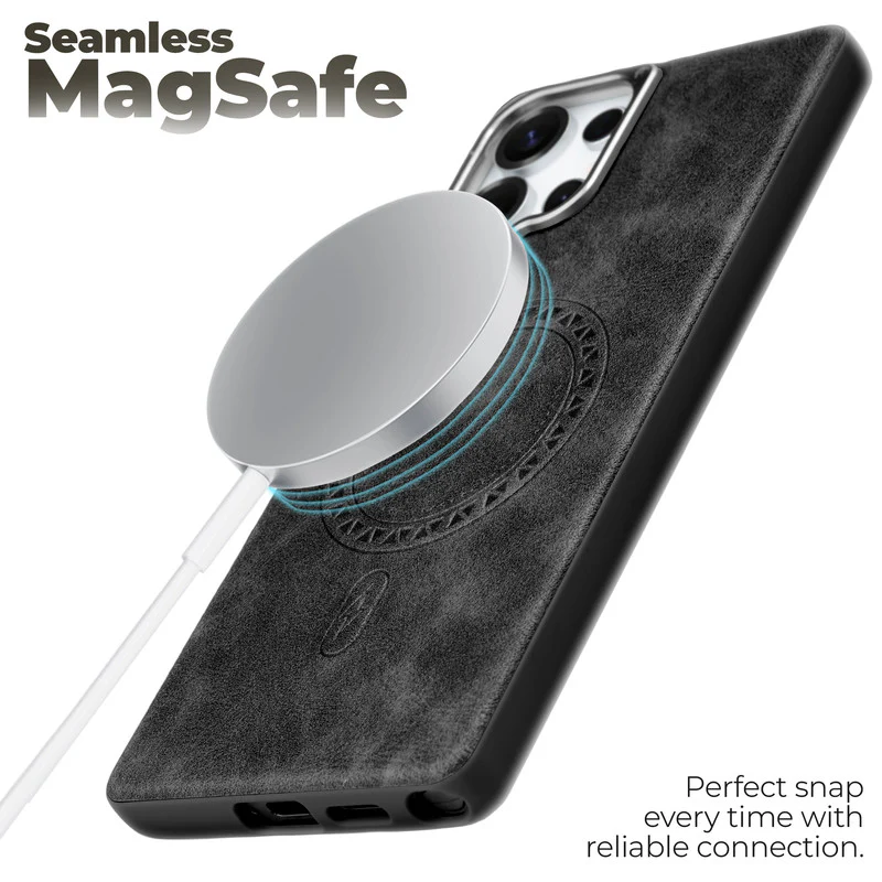 Alloy Camera Ring Faux Leather Back Case for Samsung S25 Ultra 5G , Hard Shell with Wireless Charging Support Support - Image 6