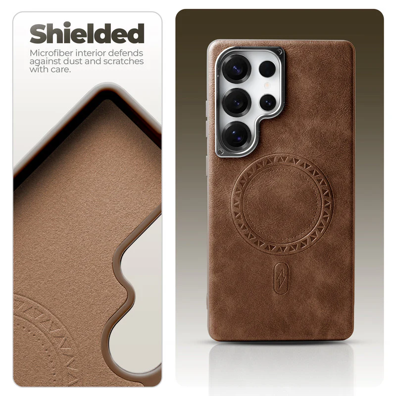 Alloy Camera Ring Faux Leather Back Case for Samsung S25 Ultra 5G , Hard Shell with Wireless Charging Support Support - Image 9