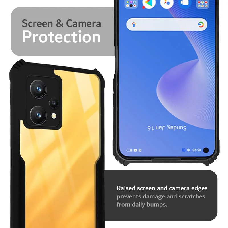 Back Cover Case for Realme 9 4G | Realme 9 Pro Plus 5G | HybridShield Transparent Glass Back | Camera Protection - Black Bumper & Transparent Back - Image 6