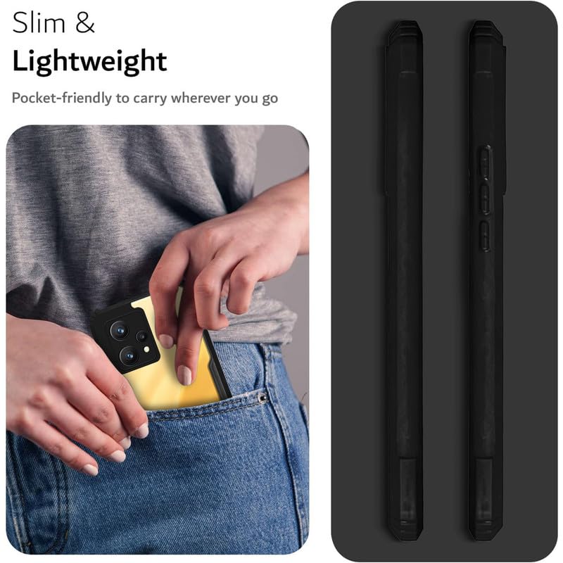 Back Cover Case for Realme 9 4G | Realme 9 Pro Plus 5G | HybridShield Transparent Glass Back | Camera Protection - Black Bumper & Transparent Back - Image 7