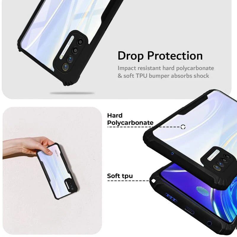 Back Cover Case for Realme XT | HybridShield Transparent Glass Back | Camera Protection - Black Bumper & Transparent Back - Image 4