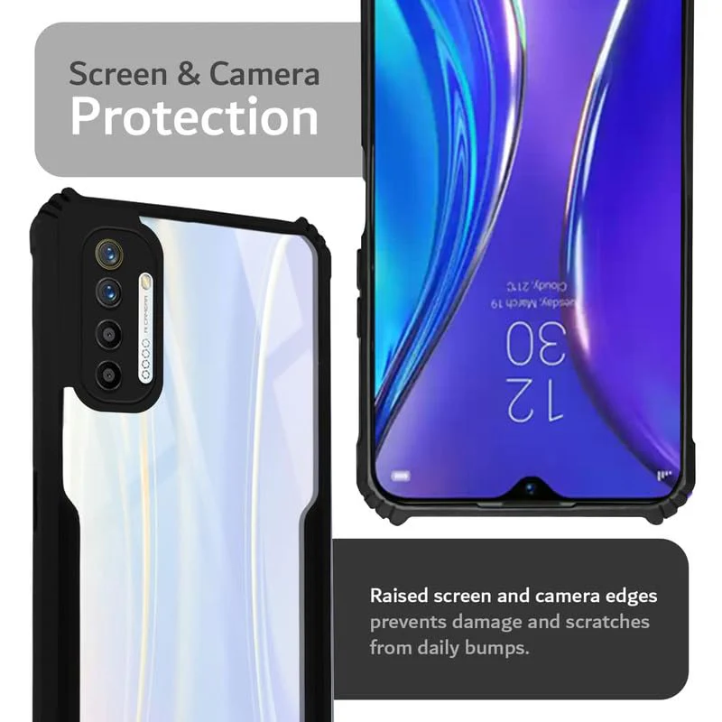 Back Cover Case for Realme XT | HybridShield Transparent Glass Back | Camera Protection - Black Bumper & Transparent Back - Image 6