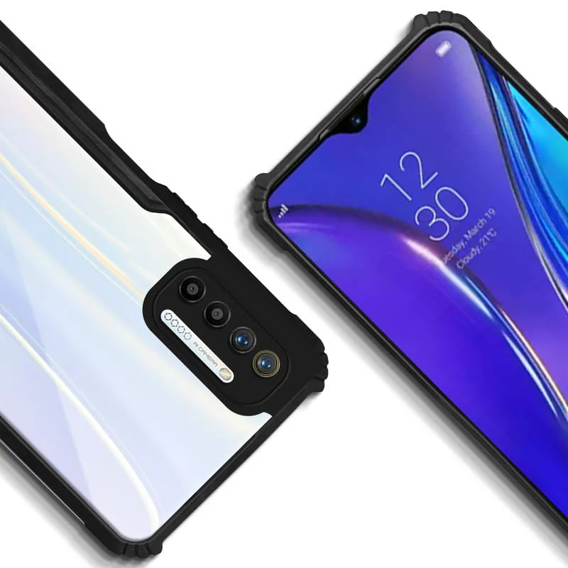 Back Cover Case for Realme XT | HybridShield Transparent Glass Back | Camera Protection - Black Bumper & Transparent Back - Image 8