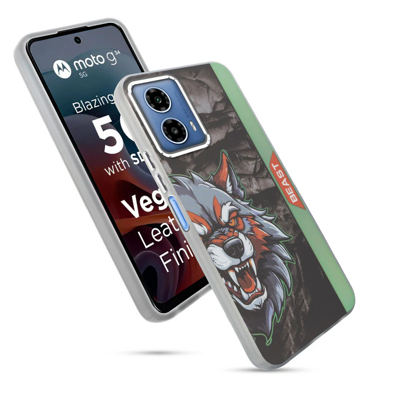 Beast Mode Animal Printed Back Case For Motorola Moto G34 5G With Hard Back & Glow Effect - Image 3