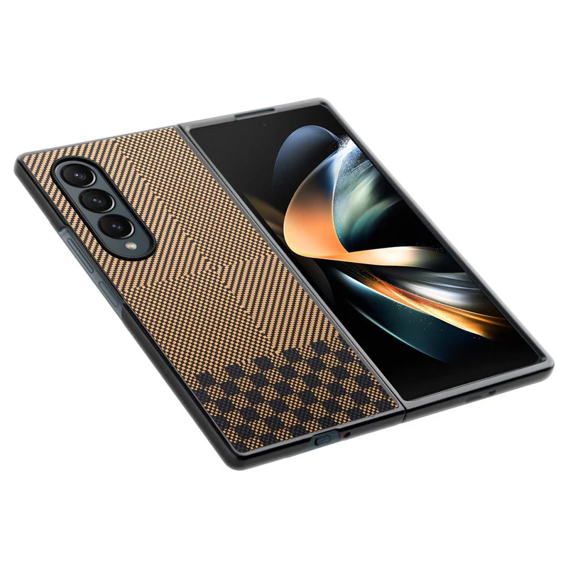 Carbon Fiber TPU Back Cover for Samsung Z Fold 4 with Checkered Printed Designs - Image 19