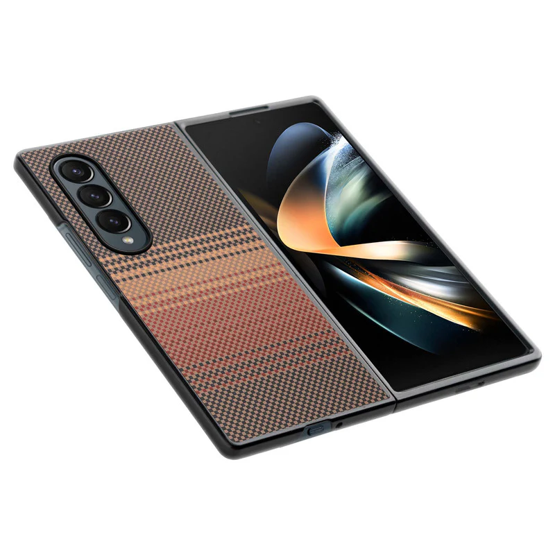 Carbon Fiber TPU Back Cover for Samsung Z Fold 4 with Checkered Printed Designs - Image 25