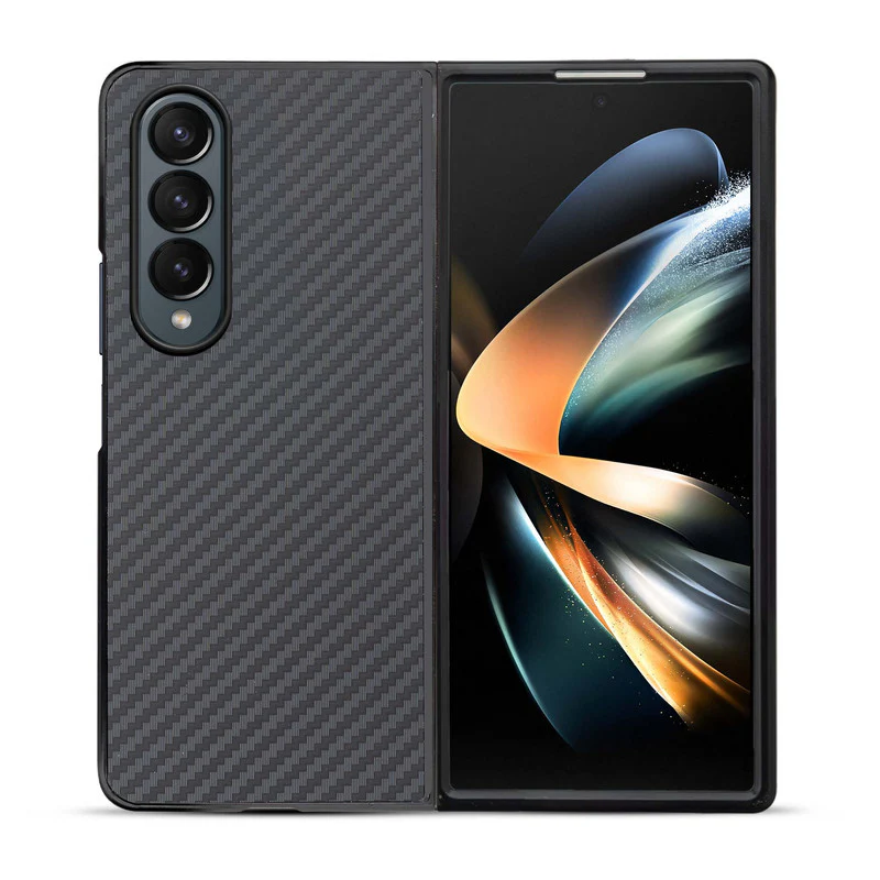 Carbon Fiber TPU Back Cover for Samsung Z Fold 4 with Checkered Printed Designs - Image 6