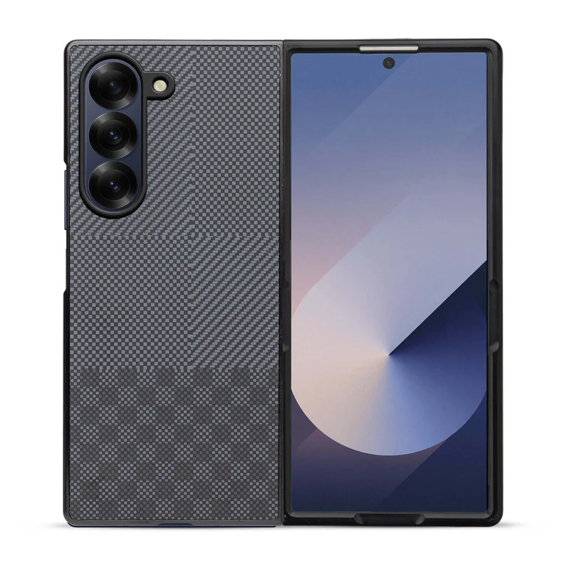 Carbon Fiber TPU Back Cover for Samsung Z Fold 6 with Checkered Printed Designs - Image 24