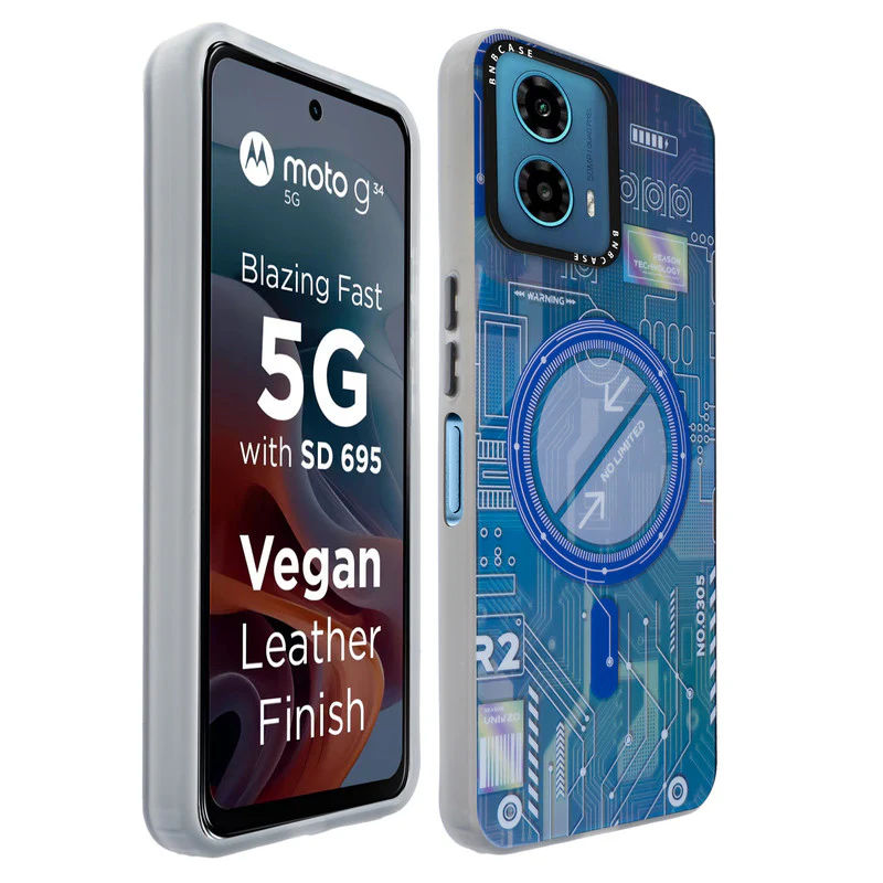 Colorful Reflective Circuit Prints Hard Back Protector Case For Motorola G34 5G - Image 36