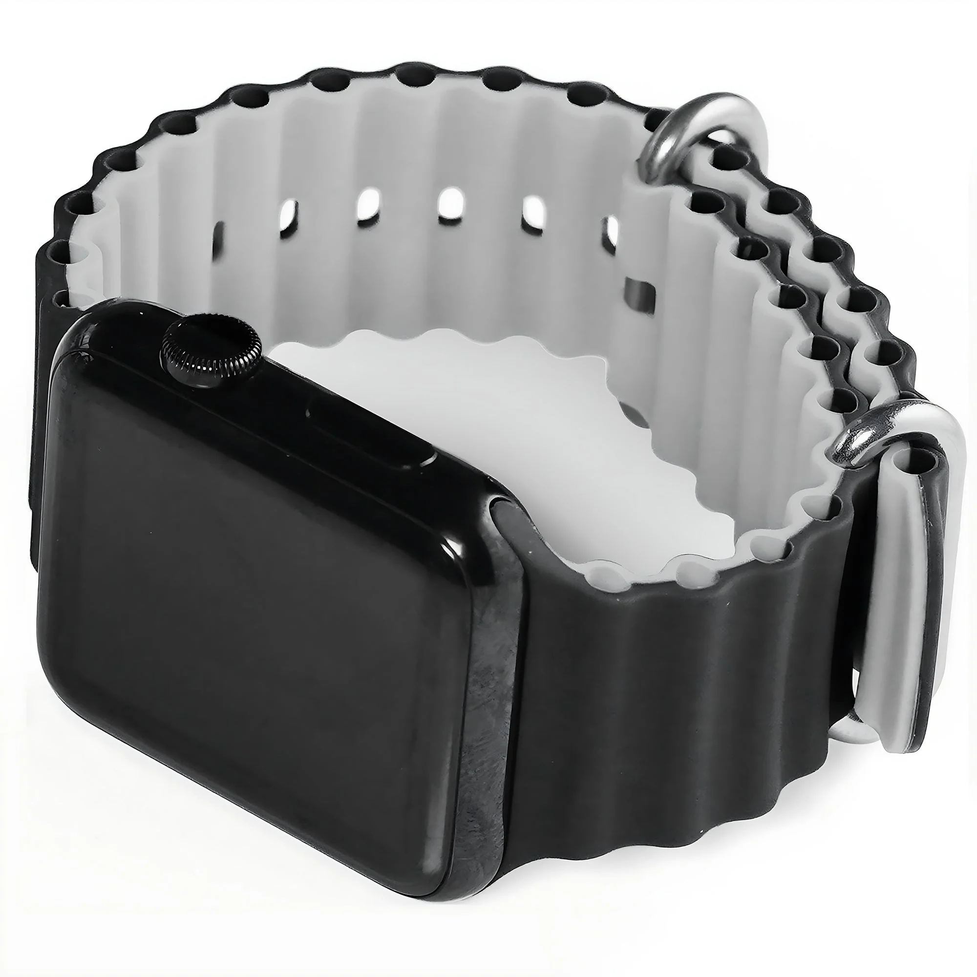 Silicone Ocean Loop Strap for - Apple Watch 42mm  - Black & White - Image 5