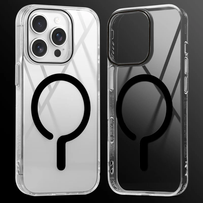 Crystal Clear Airbag Bumper Wireless Charging Support Compatible Back Case For Apple iPhone 14 Pro Max with Metal Finish Buttons