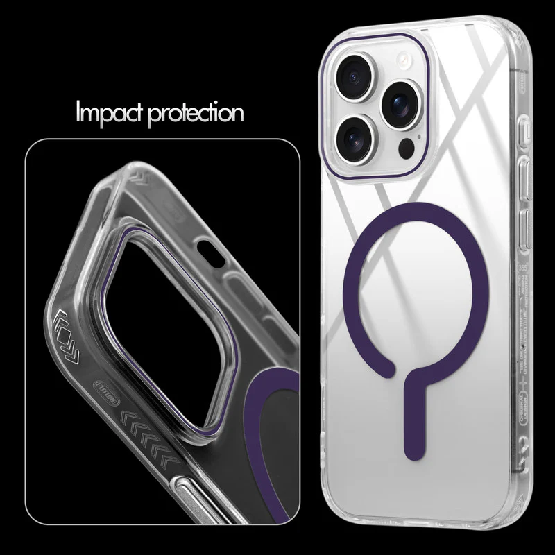 Crystal Clear Airbag Bumper Wireless Charging Support Compatible Back Case For Apple iPhone 14 Pro Max with Metal Finish Buttons - Image 17