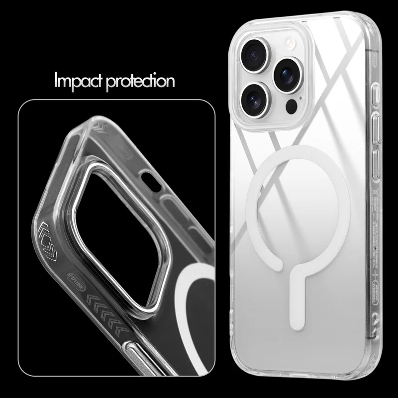 Crystal Clear Airbag Bumper Wireless Charging Support Compatible Back Case For Apple iPhone 14 Pro Max with Metal Finish Buttons - Image 29