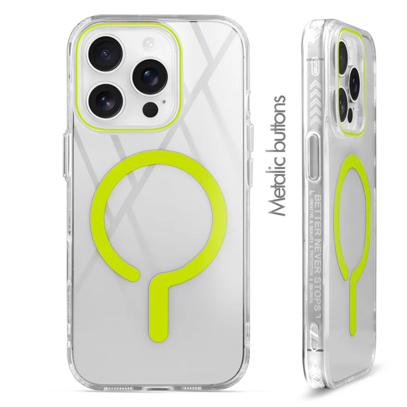 Crystal Clear Airbag Bumper Wireless Charging Support Compatible Back Case For Apple iPhone 14 Pro Max with Metal Finish Buttons - Image 36
