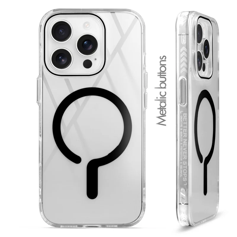 Crystal Clear Airbag Bumper Wireless Charging Support Compatible Back Case For Apple iPhone 14 Pro Max with Metal Finish Buttons - Image 6