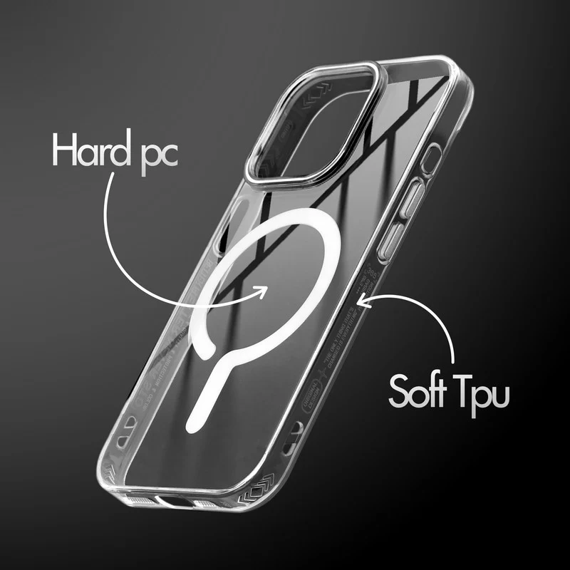 Crystal Clear Airbag Bumper Wireless Charging Support Compatible Back Case For Apple iPhone 14 Pro with Metal Finish Buttons - Image 39