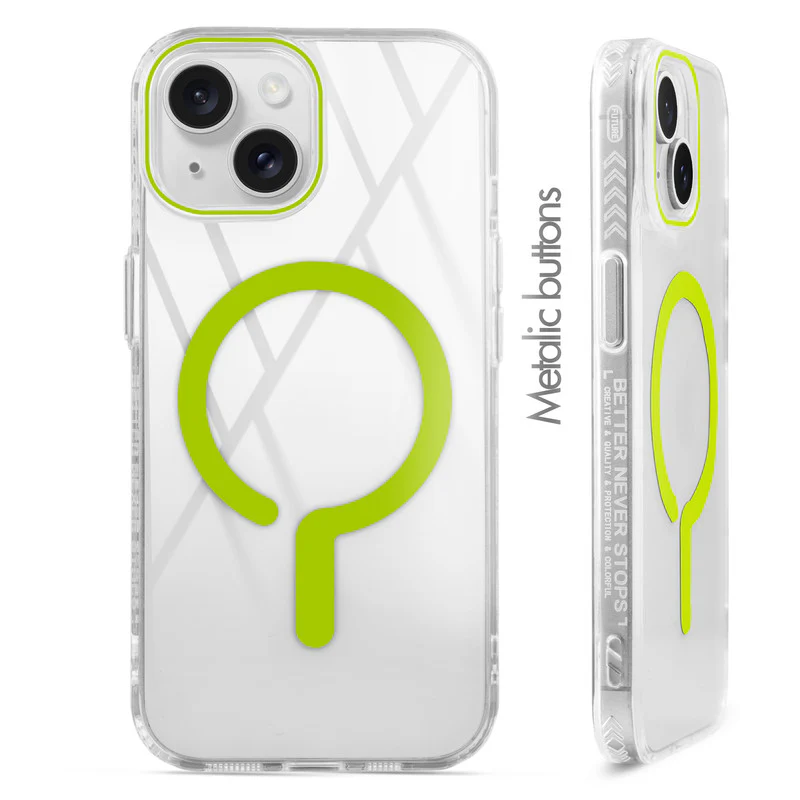 Crystal Clear Airbag Bumper Wireless Charging Support Compatible Back Case For Apple iPhone 14 with Metal Finish Buttons - Image 18