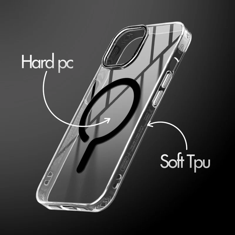 Crystal Clear Airbag Bumper Wireless Charging Support Compatible Back Case For Apple iPhone 14 with Metal Finish Buttons - Image 3
